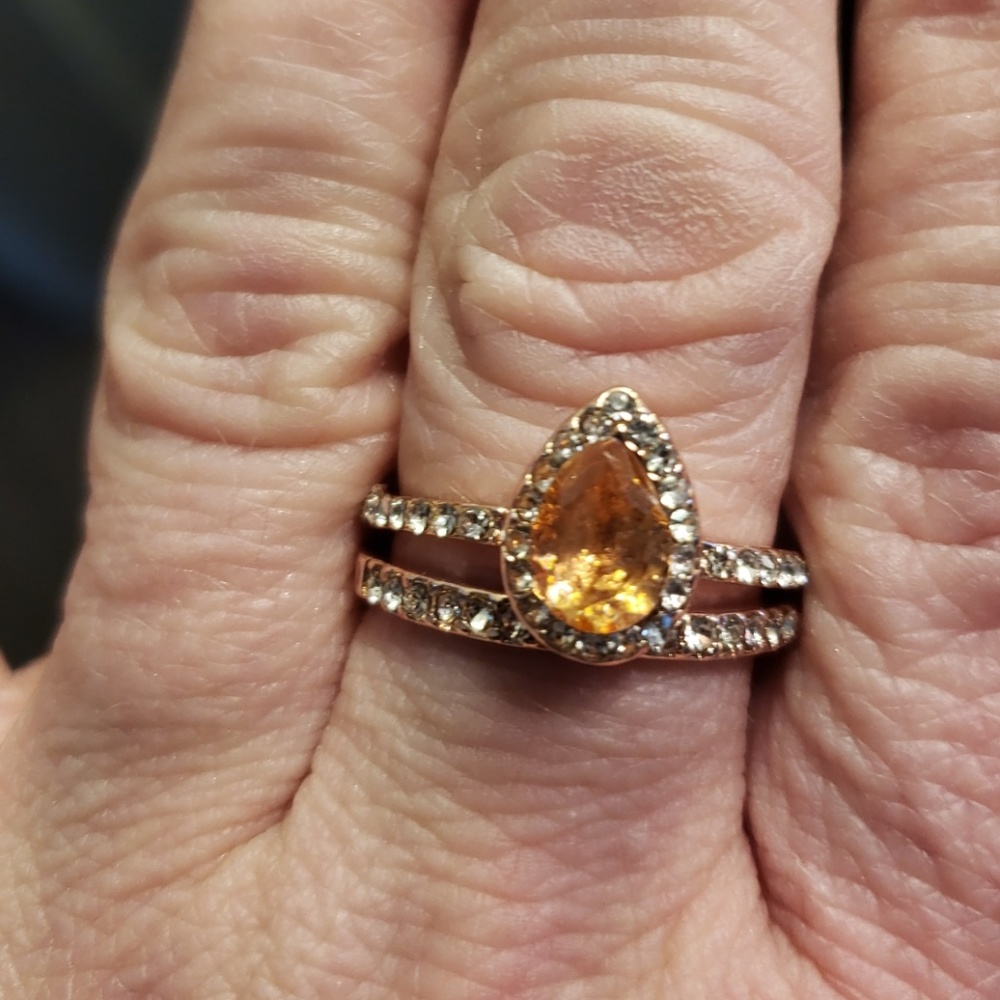 Rose Gold Filled Morganite Wedding Ring Set - Picture 5 of 8